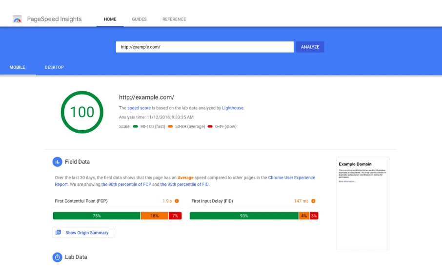 Google pagespeed insights